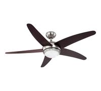 Ventilateur de plafond plafonnier lampe de salon ventilateur de chambre lampe de chambre avec télécommande, métal verre MDF marron argent, 1x LED 4,5W 470Lm 3000K blanc chaud, D 132 cm