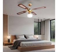 Ventilateur de plafond avec interrupteur à tirette Lampe de ventilateur été hiver Ventilateur plafond 3 niveaux, verre opalin, MDF brun, 1x E27, D 105 cm