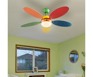 Ventilateur de plafond pour chambre d'enfant Interrupteur à tirette Lampe de plafond Ventilateur coloré Lampe pour enfants Ventilateur marche avant-arrière, 3 vitesses, douille E14, D 106,6 cm