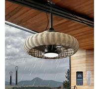 Ventilateur de plafond pour extérieur avec lumière et télécommande, LED Dimmable 3 CCT, IP65 imperméable, Silencieux Plafonnier, télécommande & app, Vintage Lustres En Rotin pour terrasse, pergola.