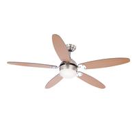 Ventilateur de plafond RGB LED Lampe de plafond Aller Retour 3 niveaux Interrupteur à tirette Télécommande gradable, montage incliné, 1x 4,8W 470Lm blanc chaud, DxH 132 x 40,6 cm