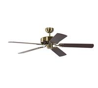 Ventilateur de plafond sans éclairage Potkuri Laiton Antique, lames réversibles Noyer ou Noyer avec rotin, 132 cm