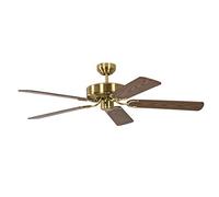 Ventilateur de plafond sans éclairage Potkuri Laiton Satiné, lames réversibles Acajou ou Acajou avec rotin, 132 cm