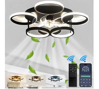 Ventilateur De Plafond Silencieux Avec Lumiere, 75W Dimmable Plafonnier Ventilateur Led, Lustre Salon Led Design À 6 Anneaux Ave