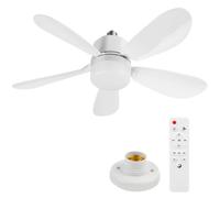 Ventilateur de plafond silencieux avec télécommande,plafonnier de ampoule ventilateur Lampe,base E26/E27,3 Vitesses 5 Pales,détachable à cinq pales,pour Salon,Bureau,Dortoir,Chambre-52CM+Base