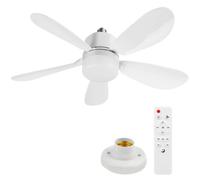 Ventilateur de plafond silencieux avec télécommande,plafonnier de ampoule ventilateur Lampe,base E26/E27,3 Vitesses 5 Pales,détachable à cinq pales,pour Salon,Bureau,Dortoir,Chambre-42CM+Base