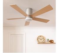 TECHBREY Ventilateur de Plafond Silencieux Flatiron 132 cm Moteur DC Bois clair Télécommande Avec lumière