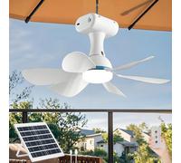 Ventilateur de plafond solaire avec éclairage LED - Batterie - Avec plafonnier extérieur - Portable - Intensité variable - 2 vitesses - Lumière réglable - Avec télécommande - Crochet de 5 m - Câble de