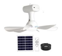 Ventilateur de plafond solaire avec télécommande, ventilateur de plafond portable, batterie 6000 mAh, panneau 6 W, idéal pour chambre d'étudiant, terrasse, camping, intérieur et extérieur.