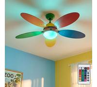 Ventilateur de plafond avec changeur de couleurs LED-RGB Télécommande pour chambre d'enfant Dimmable 3 niveaux 106,6 cm