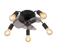 Ventilateur de plafond Ventilateur avant-arrière Télécommande Minuterie Ventilateur Salon 3 vitesses, noir fumé, 5x E27 douille, D 42 cm