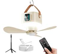 Ventilateur de plafond, ventilateur extérieur, 3600 mAh, éclairage rechargeable avec télécommande pour camping, tonnelle, garage, terrasse, pergola, maison, chambre, résidence, travail, accessoire