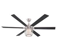 Ventilateur de Plafond Westinghouse Lighting Willa de 153 cm en Nickel Brossé avec Télécommande d'éclairage et de Ventilateur, Lampe LED à Intensité variable, Verre Dépoli, Abat-Jour Cage