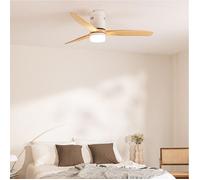 CREATE / WINDCALM/Ventilateur du plafond avec lumière et télécommande et contrôleur mural, blanc pales bois clair / 40W, Silencieux, Ø132 cm, 6 vitesses, minuterie, fonction été hiver