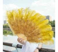 Ventilateur de plumes d'autruche, Éventail pliable en plumes d'autruche, 13 os, accessoires de scène, de mariage, multicolore, lot de 2(Yellow,Small fan 2pc)