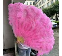 Ventilateur de plumes d'autruche, Éventail pliable en plumes d'autruche, 13 os, rose clair, multicolore, 100-130 cm, lot de 1 ou 2, for soirée dansante, mariage(5 Dark pink,130cm1PCS Right hand)