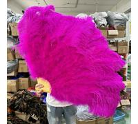 Ventilateur de plumes d'autruche, Éventail pliable en plumes d'autruche, 13 os, rose clair, multicolore, 100-130 cm, lot de 1 ou 2, for soirée dansante, mariage(4 Rose Red,130cm1PCS left hand)