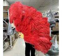 Ventilateur de plumes d'autruche, Éventail pliable en plumes d'autruche, 13 os, rose clair, multicolore, 100-130 cm, lot de 1 ou 2, for soirée dansante, mariage(3 Red,130cm1PCS left hand)