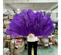 Ventilateur de plumes d'autruche, Éventail pliable en plumes d'autruche, 13 os, rose clair, multicolore, 100-130 cm, lot de 1 ou 2, for soirée dansante, mariage(15 Purple,100cm 1PCS left hand)
