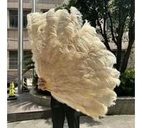 Ventilateur de plumes d'autruche, Éventail pliable en plumes d'autruche, 13 os, rose clair, multicolore, 100-130 cm, lot de 1 ou 2, for soirée dansante, mariage(47 Dark Khaki,130cm1PCS left hand)