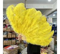 Ventilateur de plumes d'autruche, Éventail pliable en plumes d'autruche, 13 os, rose clair, multicolore, 100-130 cm, lot de 1 ou 2, for soirée dansante, mariage(9 Yellow,100cm1PCS Right hand)