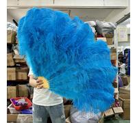 Ventilateur de plumes d'autruche, Éventail pliable en plumes d'autruche, 13 os, rose clair, multicolore, 100-130 cm, lot de 1 ou 2, for soirée dansante, mariage(6 Lake Blue,130cm1PCS Right hand)