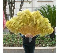 Ventilateur de plumes d'autruche, Éventail pliable en plumes d'autruche, 13 os, rose clair, multicolore, 100-130 cm, lot de 1 ou 2, for soirée dansante, mariage(32 Olive green,130cm1PCS left hand)