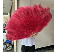 Ventilateur de plumes d'autruche, Éventail pliable en plumes d'autruche, 13 os, rose clair, multicolore, 100-130 cm, lot de 1 ou 2, for soirée dansante, mariage(7 Red wine,100cm 1PCS left hand)