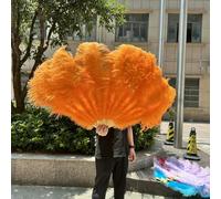 Ventilateur de plumes d'autruche, Éventail pliable en plumes d'autruche, 13 os, rose clair, multicolore, 100-130 cm, lot de 1 ou 2, for soirée dansante, mariage(11 Orange,130cm1PCS left hand)