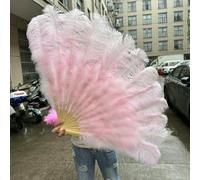 Ventilateur de plumes d'autruche, Éventail pliable en plumes d'autruche, 13 os, rose clair, multicolore, 100-130 cm, lot de 1 ou 2, for soirée dansante, mariage(24 Light pink,100cm 1Pair(two))