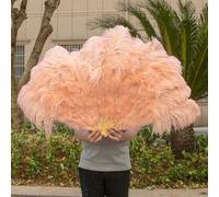 Ventilateur de plumes d'autruche, Éventail pliable en plumes d'autruche à 13 os, accessoire de scène de danse, multicolore, 100-130 cm(Powder pink,2 PCS 100CM)