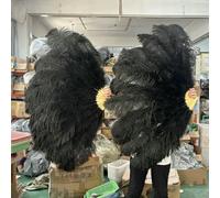 Ventilateur de plumes d'autruche, Éventail pliable en plumes d'autruche, accessoire de danse à main, multicolore, grand et petit, plusieurs tailles(14 Black,Small fan 1Pair(two))