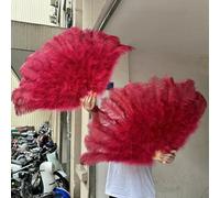 Ventilateur de plumes d'autruche, Éventail pliable en plumes d'autruche, accessoire de danse à main, multicolore, grand et petit, plusieurs tailles(7 Red wine,Big Fan 1PCS)