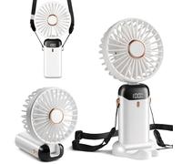 Ventilateur de Poche Mini, Rechargeable par Type-C, Ventilateur avec Batterie 4000mAh et Affichage Numérique, Pliable à 90°, Ventilateur Personnel 3 en 1 Main/Cou/Bureau, Ventilate (Blanc Neige)