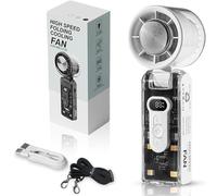 Ventilateur de Poche Portable avec Glacière Intégrée,Ventilateur a Main,Batterie 3600mAh,100 Vitesses Réglables,Lumières LED,Turbo Haute Vitesse,Idéal pour Voyages,Été,Concerts et Extérieur (Blanc)