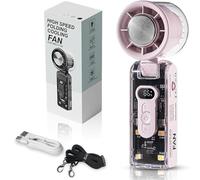Ventilateur de Poche Portable avec Glacière Intégrée,Ventilateur a Main,Batterie 3600mAh,100 Vitesses Réglables,Lumières LED,Turbo Haute Vitesse,Idéal pour Voyages,Été,Concerts et Extérieur (Rose)