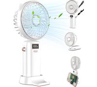 Ventilateur de Poche,Ventilateur Portable Rechargeable USB a Pile 4500mAh Longue Durée 6-12H,Mini Ventilateurs Portatif Personnel avec Base,Petit Ventilateur a Main Pour Bureau,Voyage,Extérieur-Blanc