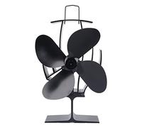 Ventilateur de poêle à chaleur, 4 pales en aluminium anodisé 22,5x18x8,5cm - forte circulation d’air à 1500rpm, silencieux & sécurisé, pour poêles à bois, charbon et granulés