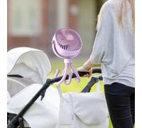 Ventilateur de poussette avec batterie de 8000 mAh, tête de ventilateur amovible et rotative, rotation à 360 degrés, quatre vitesses réglables et éclairage LED (violet)