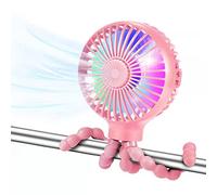 Ventilateur de poussette, ventilateur de table personnel avec conception de trépied flexible, ventilateur rechargeable USB avec lumières LED, Convient pour bébé, bureau, voiture, camping(rose)