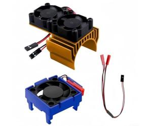 Ventilateur de refroidissement 4,8 ~ 6 V et moteur double ventilateur pour voiture électrique 1/10 compatible avec moteurs de 35 à 37 mm Plusieurs couleurs (doré)