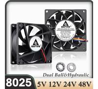 Ventilateur de refroidissement Gdstime 8025 2 broches 48V DC 5V 12V 24V 80mm, ventilateur axial USB à double roulement à billes 80x80x25mm, ventilateur de refroidissement pour boîtier PC 8CM 24V B 2P2