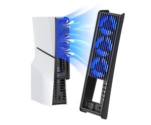 Ventilateur de Refroidissement PS5 Slim, Avec Réglage Automatique de, Accessoires de Refroidissement Silencieux Avec LED et Hubs USB3.0, Pour PS5 Slim Disc et éditions Numériques, Pas Pour PS5 Pro