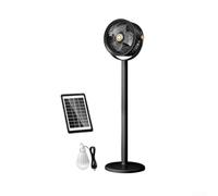 Ventilateur de sol à énergie solaire, portable, réglable en hauteur, USB, avec lumière LED pour chambre à coucher, bureau, camping (noir)