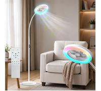 Ventilateur de sol avec lumière et Télécommande 183cm Luminaire à ventilateur Salon, 3 Vitesses/Col de cygne flexible - Blanc