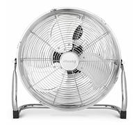 Ventilateur de sol H.Koenig JOE32 Silencieux, Design métal chromé, 45 cm, Haute vitesse, Résistant, 3 vitesses de ventilation, Tête inclinable, Maison/Bureau/Garage, Pieds antidérapants, Puissant 100W