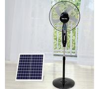 Ventilateur de sol, ventilateur solaire/sur pied de 40,6 cm, rechargeable avec panneau solaire, pour pique-nique en plein air ; 3 vitesses, hauteur réglable, deux modes de charge.