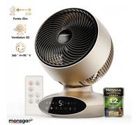 Ventilateur de table turbo monsga AC200, circulateur d'air à double oscillation 360°/90°, commande tactile et télécommande, 30dB ultra silencieux, flux d'air longue portée, minuterie 8h, conception dé