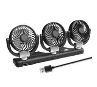 Ventilateur de tableau de bord de voiture - Refroidisseur d'air électrique à trois têtes 12 V 24 V, ventilateur automatique rotatif à 360 degrés, modes réglables à 2 vitesses, flux d'air grand angle |