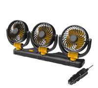 Ventilateur de tableau de bord de voiture - Refroidisseur d'air électrique à trois têtes 12 V 24 V, ventilateur automatique rotatif à 360 degrés, modes réglables à 2 vitesses, flux d'air grand angle |